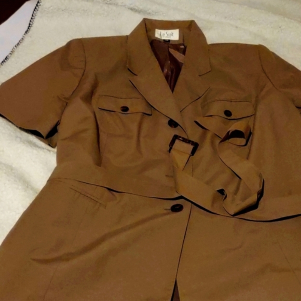 Two piece tan suit with belt